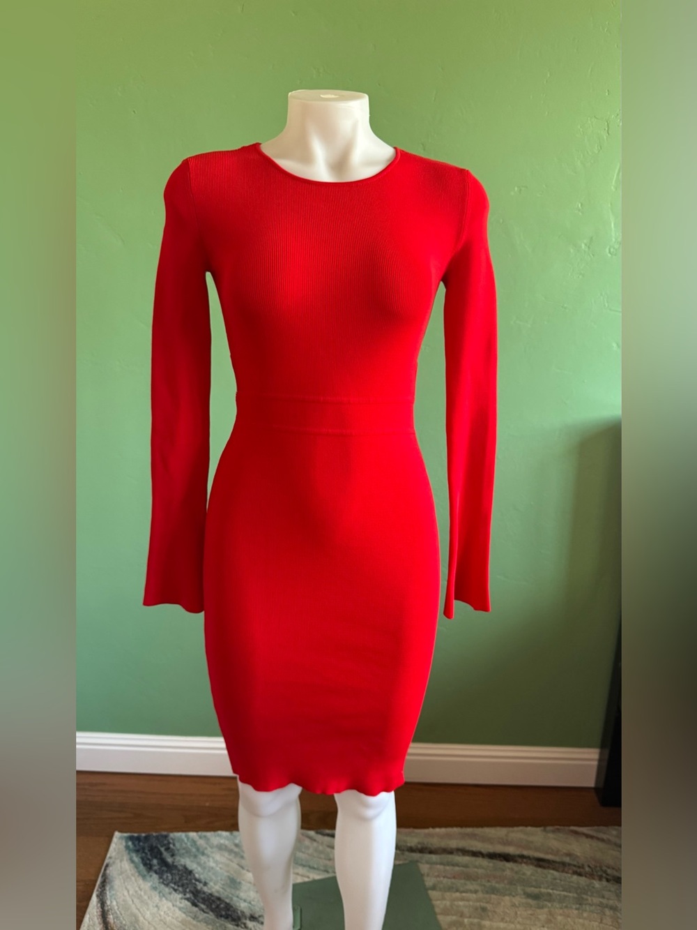 Gianni Bini Red Ribbed Knit Long Sleeve Bodycon Dress with Cutouts Sz XS